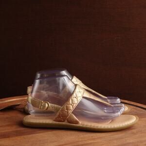 Born Sandals WMS SZ 8M Gold Garren Leather Thong Summer Flat Comfort Shoes NWOT